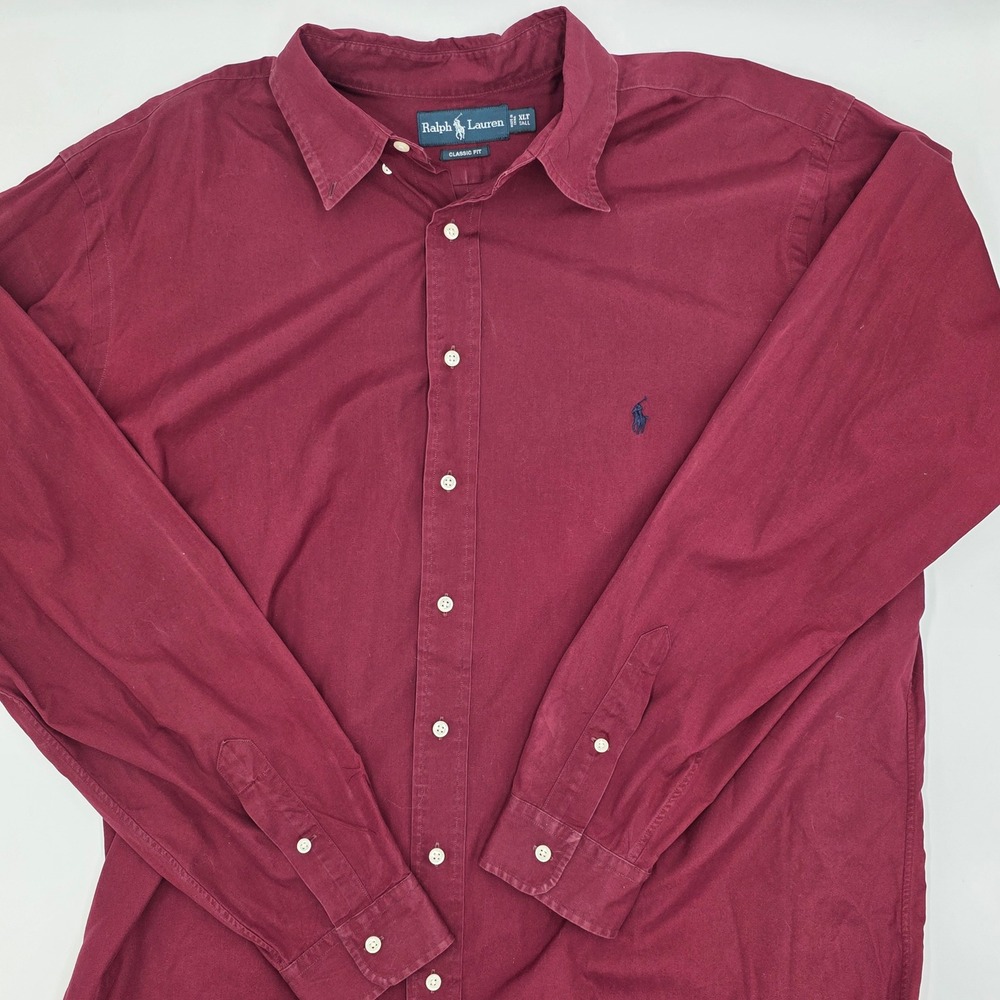 Ralph Lauren Mens XLT Tall Burgundy Cotton Twill Button Down Classic Fit Shirt